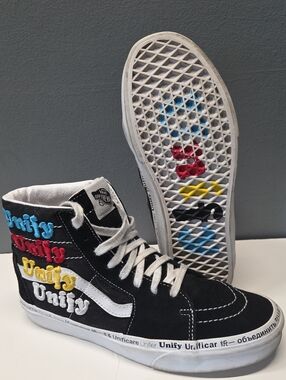 Vans Black High-Top Sneakers with Multicolor Embroidered 'Unify' Size W-9 M-7.5